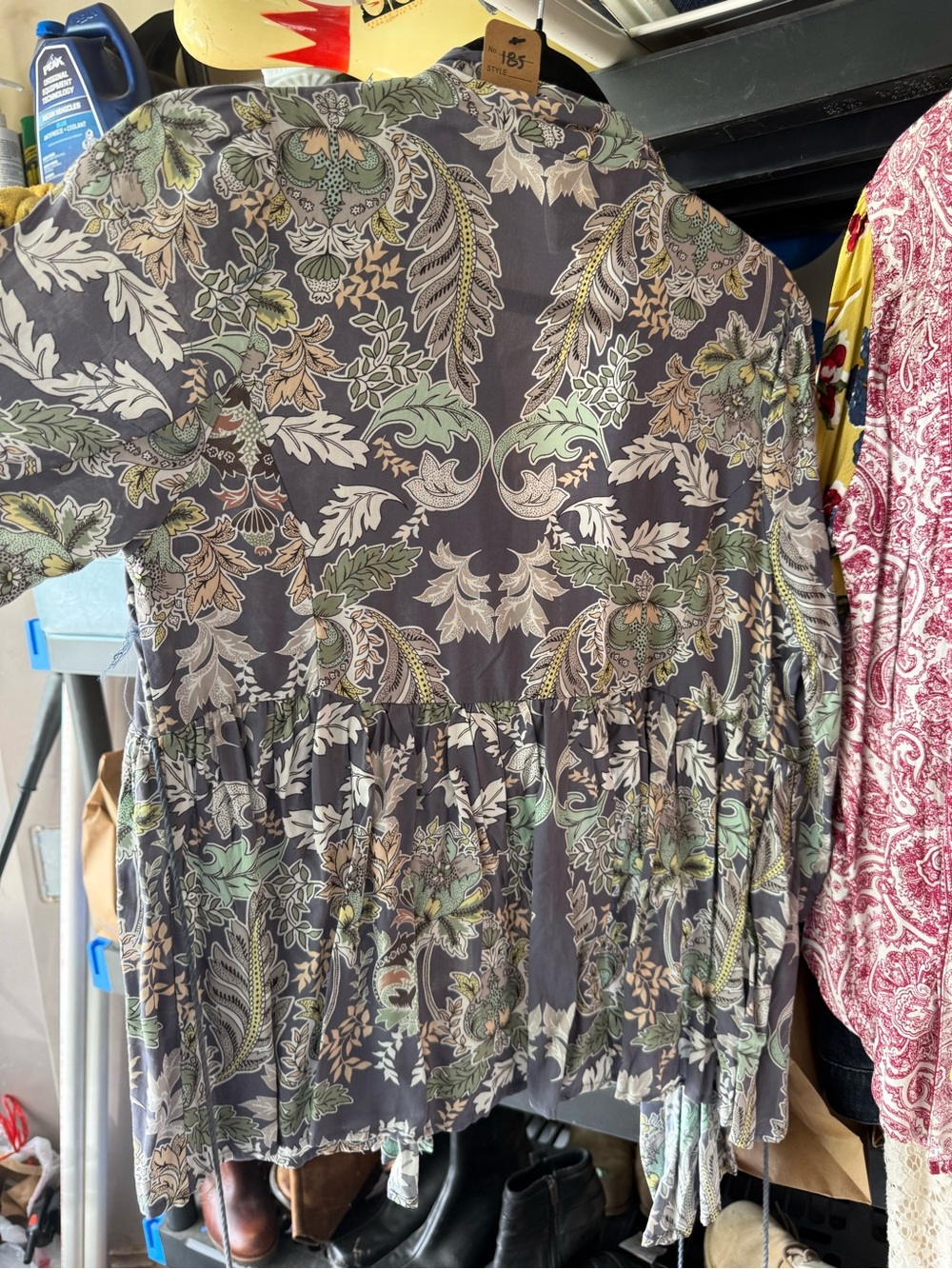 Paisley Tiered Peasant Tunic - Gray with Green Accents
